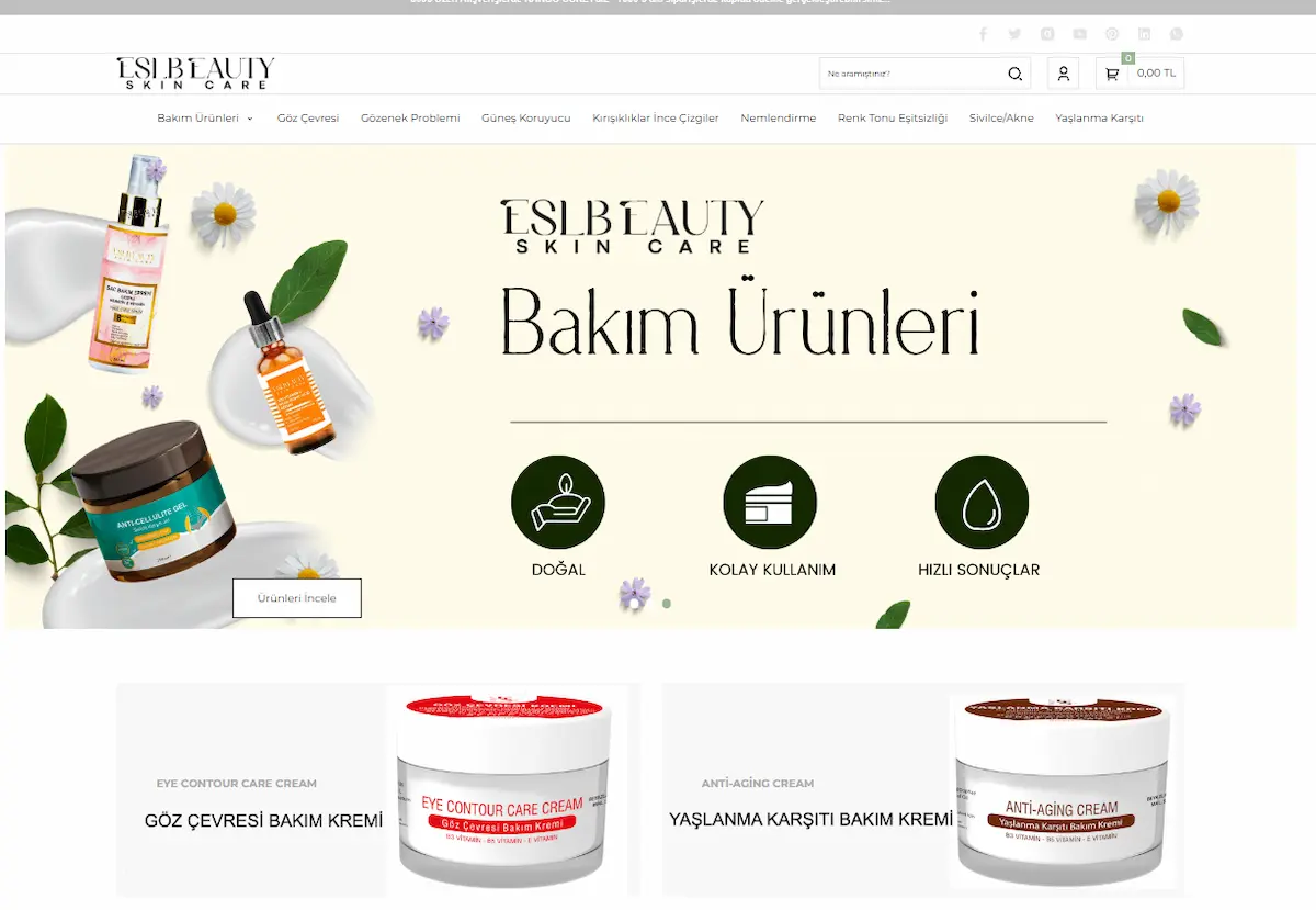 ESL Beauty web tasarım projesi - 2A Dijital referans