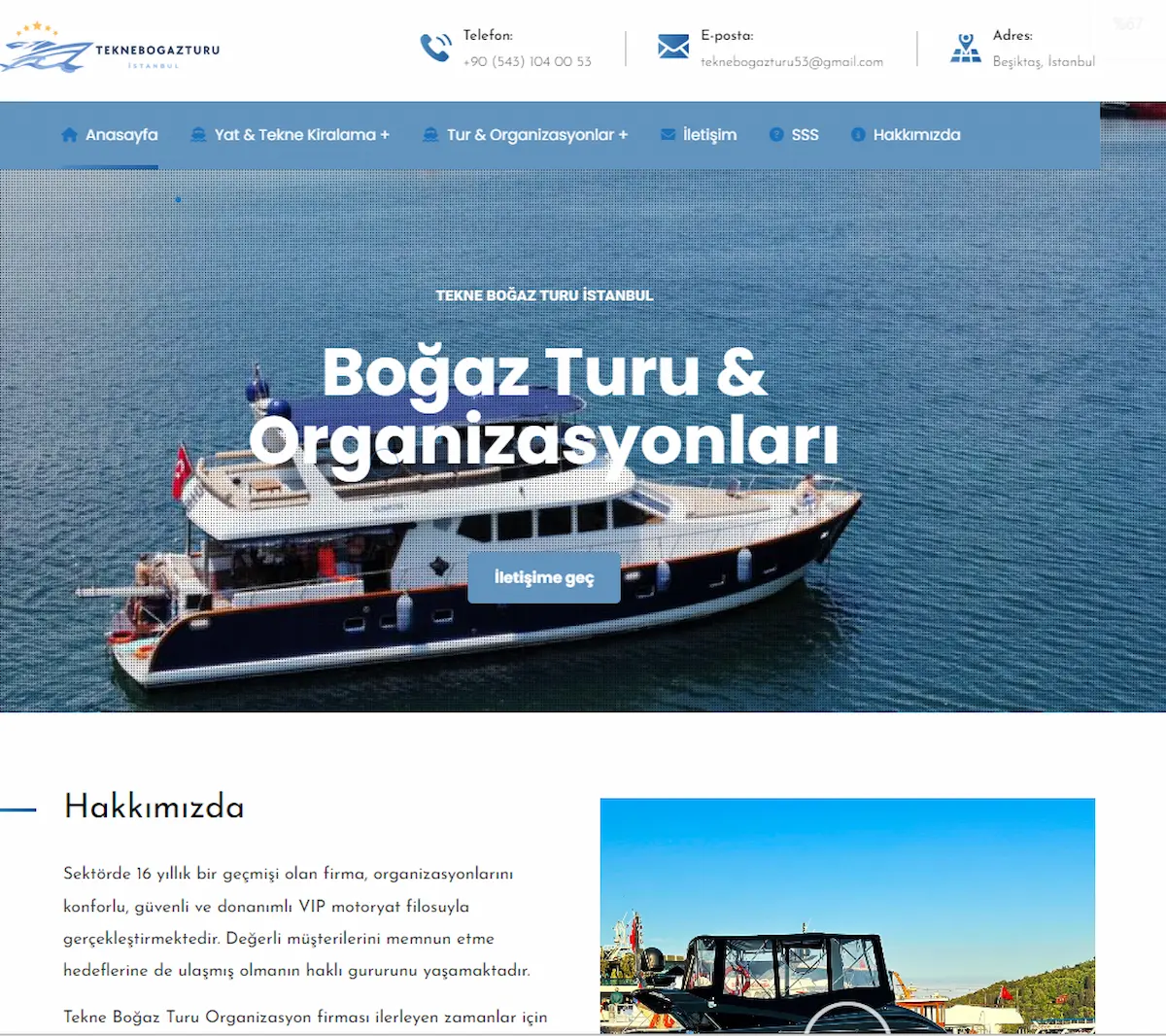 Tekne Boğaz Turu web tasarım projesi - 2A Dijital referans